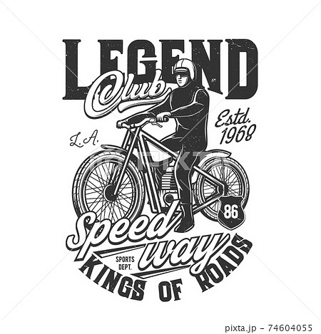 Tshirt print with racer riding retro off road bike 74604055