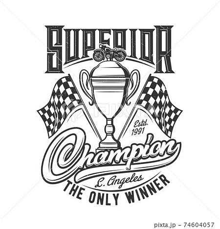 Tshirt print with bike racer trophy retro design 74604057