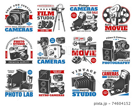 Vintage cameras for photo and video shooting. 74604152