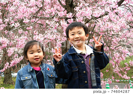 桜と一緒にはいピース 桜と一緒にはいピース 74604287