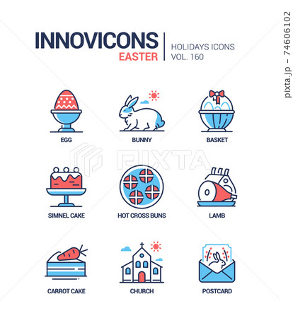 Easter - modern line design style icons setのイラスト素材 [74606102] - PIXTA