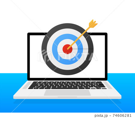 Online media, target audience, digital marketing, flat design vector concept with marketing icons on blue background. 74606281