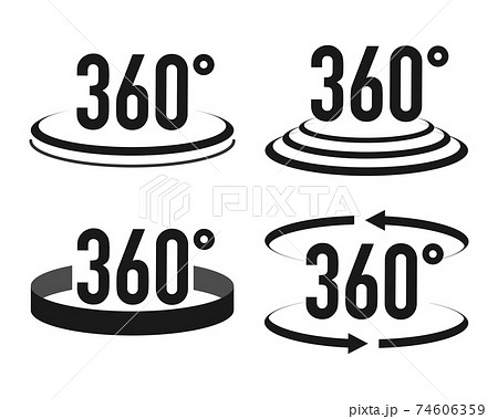 Signs with arrows to indicate the rotation or panoramas to 360 degrees. Vector illustration. 74606359