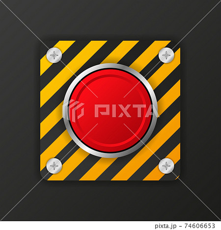 Yellow alarm button on red background. Vector web button. Click, Stop sign. Yellow alarm button on red background. Vector web button. Click, Stop sign. 74606653