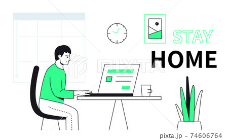 Stay home - line design style web banner 74606764
