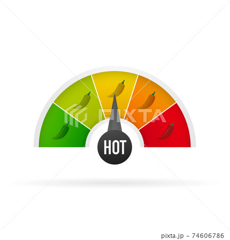 Hot pepper strength scale indicator with mild, medium, hot and hell positions. Chilli level. Vector illustration. 74606786