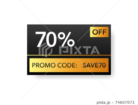 Gold promo code discount. Save money. White background. Minimal design. Vector illustration. Gold promo code discount. Save money. White background. Minimal design. Vector illustration. 74607073