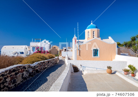 Greek architecture in Oia town cityscape at Santorini island in Greece 74607506