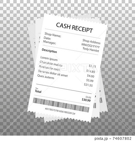 Receipt icon in a flat style isolated. Invoice sign. Vector illustration. 74607802