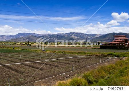 Cultivation fields and mountains at the Boyaca Department in Colombia 74607934