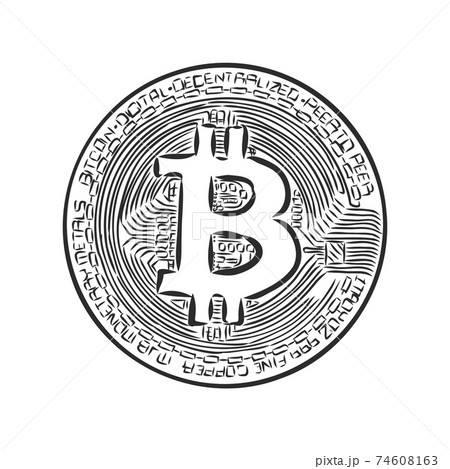 Bitcoin symbol. Outline vector illustration isolated on white background. bitcoin, vector sketch on a white background 74608163