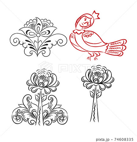 traditional european ukrainian ornament. rustic floral wedding composition. rural folk style flower element. western europe folk motif. russian folk flower, vector sketch on a white background traditional european ukrainian ornament. rustic floral wedding composition. rural folk style flower element. western europe folk motif. russian folk flower, vector sketch on a white background 74608335