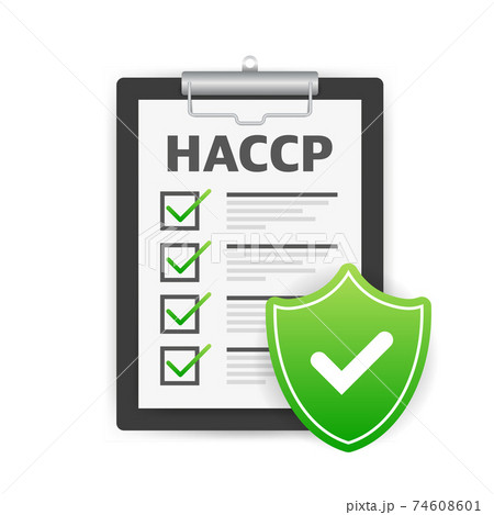 HACCP. Hazard Analysis Critical Control Points icon with award or checkmark HACCP. Hazard Analysis Critical Control Points icon with award or checkmark 74608601