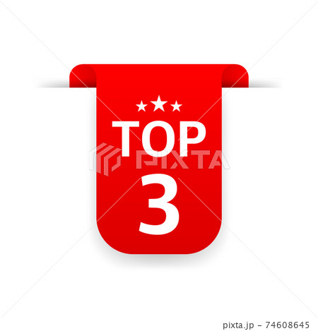 Top 3. Red ribbon. Flat vector illustration on white background. 74608645