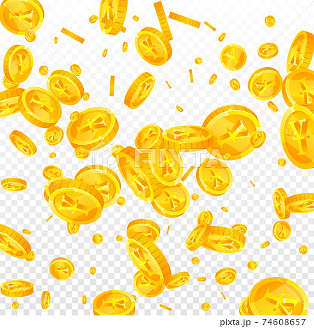 Chinese yuan coins falling. Worthy scattered CNY c 74608657