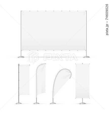 Realistic 3d Detailed White Advertising Flags Banners Set. Vector 74609026