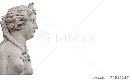Statue of beautiful sphinx in downtown of Potsdam isolated at white background, Germany, portrait, details 74610187