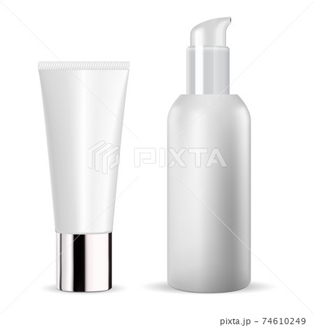 White cosmetic bottle. Cream tube vector mockup 74610249
