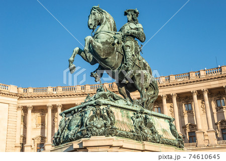 Statue of Prince Eugene of Savoy in front of Hofburg Palace in Vienna, Austria, sunny day, blue sky Statue of Prince Eugene of Savoy in front of Hofburg Palace in Vienna, Austria, sunny day, blue sky 74610645