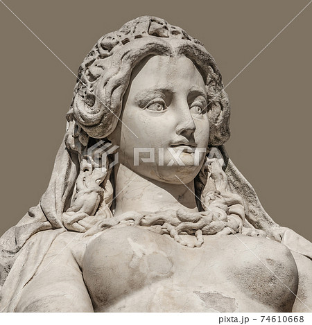 Statue of sensual busty and puffy renaissance era woman in Vienna