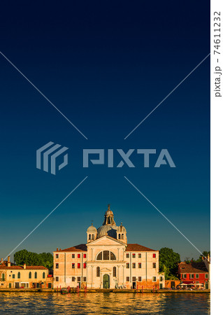 Early evening with sunset at amazing Venice and a lonely church, Italy, summer 74611232
