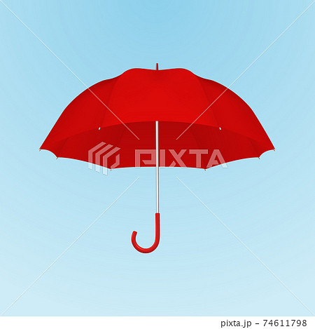 Vector 3d Realistic Render Red Blank Umbrella on Blue Background. Design Template of Opened Parasol for Mock-up, Branding, Advertise etc. Freedom, Weather Concept. Front View 74611798