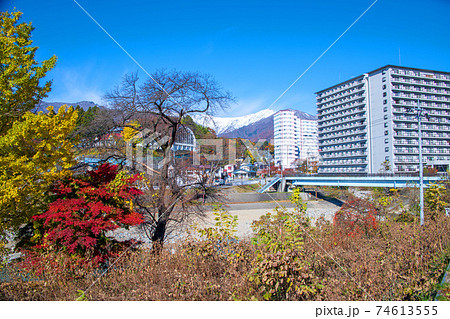 清流公園付近からの景色　みなかみ温泉　谷川岳　利根川　　　　 74613555