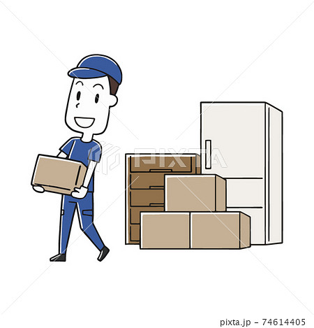 引越作業をする男性スタッフと荷物のイラスト素材のイラスト素材