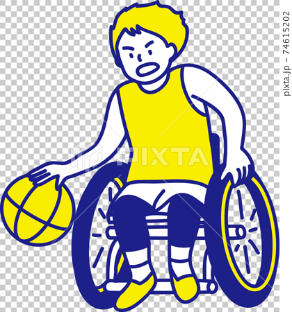 パラスポーツ 車椅子バスケでボールをドリブルしている男性イラストのイラスト素材