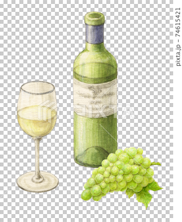 White wine with grapes Hand-painted watercolor pencil painting White wine with grapes Hand-painted watercolor pencil painting 74615421