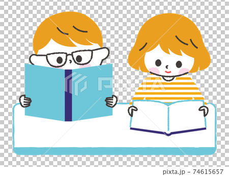本を読む男の子と女の子 74615657
