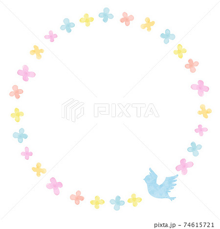 귀여운 화려한 꽃의 수채화 원형 프레임 3 - 스톡일러스트 [74615721] - Pixta