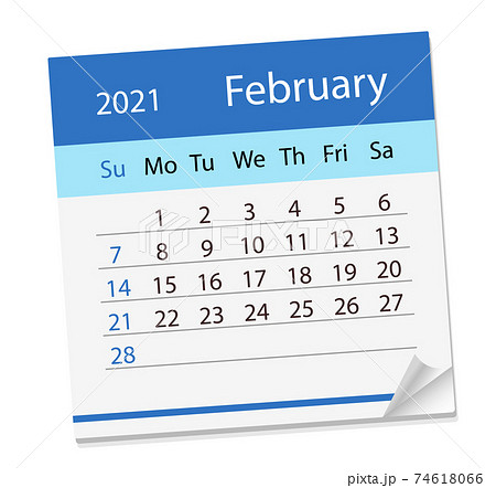 Calendar sheet on month of February 2021. Vector Illustration. 74618066
