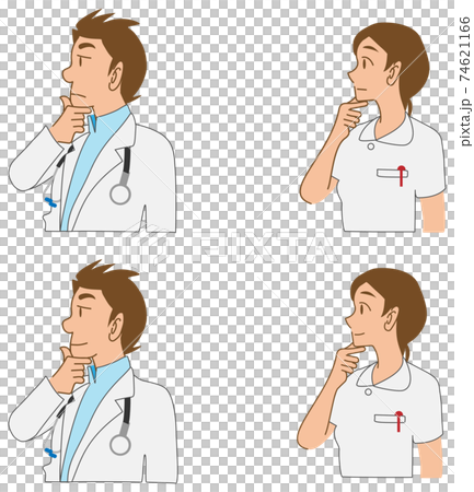 一組用手托住下巴思考的醫生和護士 74621166