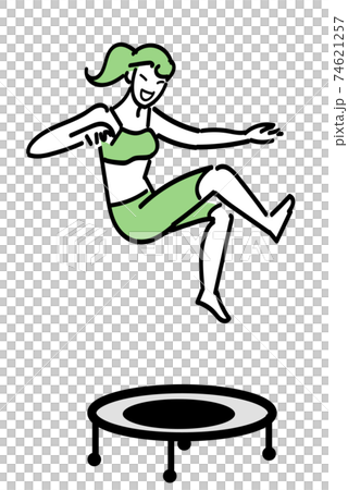 A woman taking various postures in the air on a trampoline A woman taking various postures in the air on a trampoline 74621257
