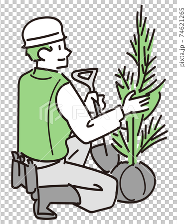 A man in the landscaping industry who is planting trees with a shovel A man in the landscaping industry who is planting trees with a shovel 74621265
