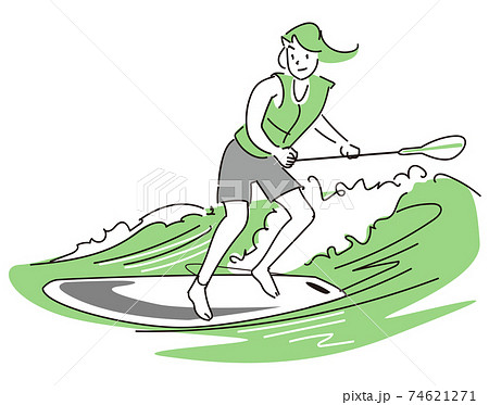 初心者向きsupサーフィンをしている若い女性のイラスト素材 初心者向きsupサーフィンをしている若い女性のイラスト素材