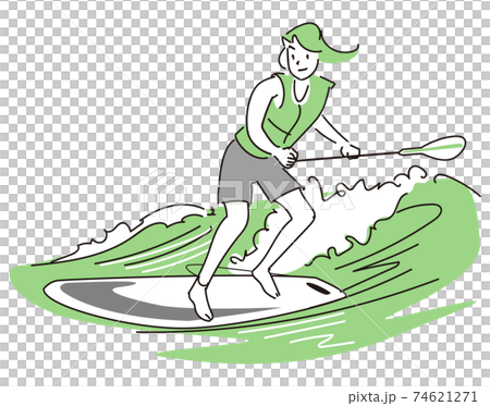 Young Woman Doing Sup Surfing For Beginners Stock Illustration