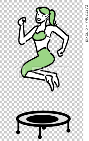 A woman taking various postures in the air on a trampoline A woman taking various postures in the air on a trampoline 74621272