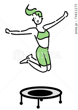 トランポリンで空中で様々な姿勢を取る女性 トランポリンで空中で様々な姿勢を取る女性 74621275