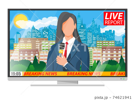 Woman news announcer in the studio 74621941