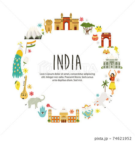 Travel poster with famous destinations and landmarks of India Travel poster with famous destinations and landmarks of India 74621952