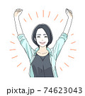 手を上げて喜ぶ40代女性 74623043