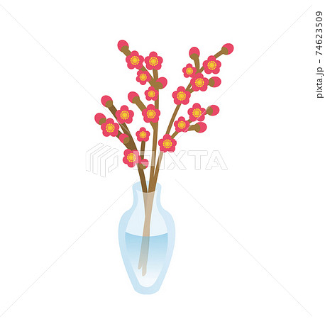 イラスト素材 ひなまつり 桃の花を花瓶に生ける様子 生け花 カットイラストのイラスト素材