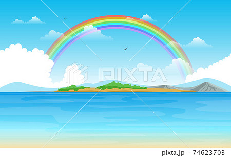 Rainbow above Lake Sea Nature Landscape Sceneryのイラスト