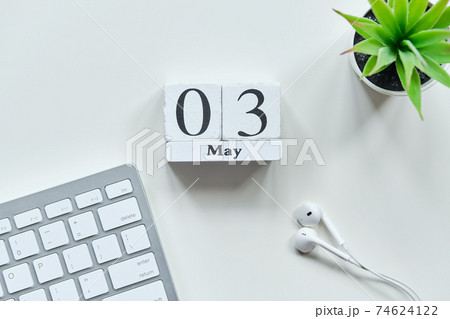 03 the third May Month Calendar Concept on Wooden Blocks. 74624122