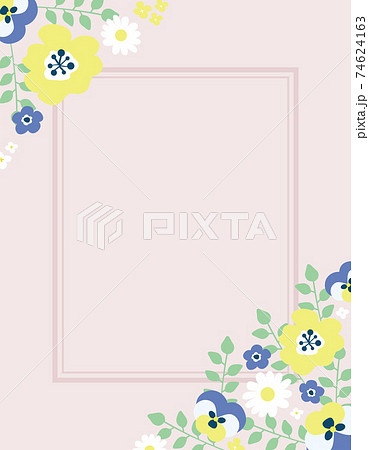 花のフレーム 四角枠 おしゃれ 薄ピンク のイラスト素材
