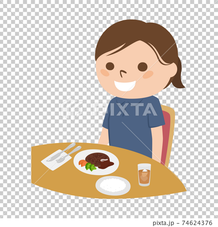 食事をしてる女性のイラスト 女性はゴルフ場のレストランでランチをしてる のイラスト素材