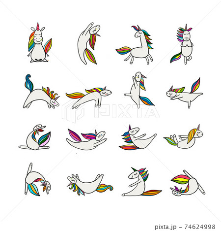 Funny Unicorns doing yoga. Collection for your design 74624998