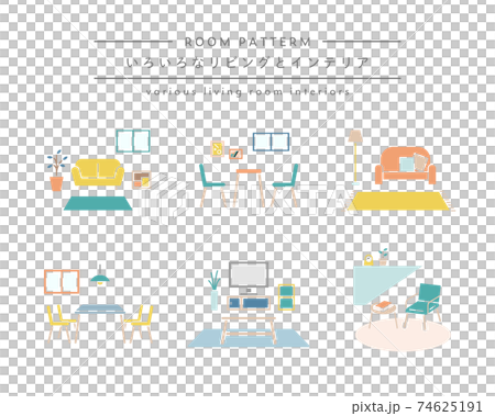 Living room, room, interior, illustration set, house, simple sofa, indoor table, chair 74625191